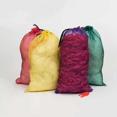 Customized laminited label PP drawstring vegetable Leno Woven mesh bag 25kg 50kg