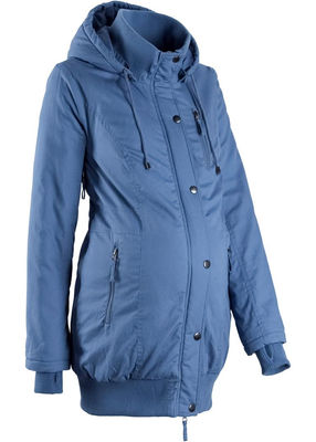 Damen Jacke Umstandsjacke mit Kapuze und Rippbündchen Parka blau