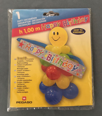 Decoration with balloons and Happy Birthday themed holographic banner