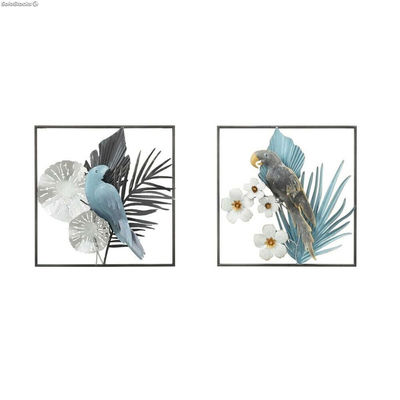 Dekoracja ścienna DKD Home Decor 50 x 7,6 x 50 cm Czarny Szary Niebieski Papuga