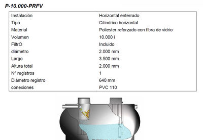 Depósito de agua pluvial PRFV 10000L (Instalación Horizontal enterrado) - Foto 2