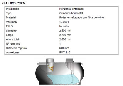 Depósito de agua pluvial PRFV 12000L (Instalación Horizontal enterrado) - Foto 2