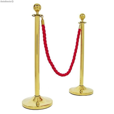 Deux poteaux séparateurs plaqués or avec une tête ronde et une corde (Cordon de