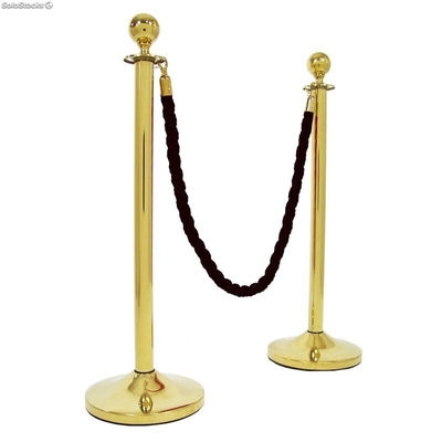 Deux poteaux séparateurs plaqués or avec une tête ronde et une corde (Cordon de - Photo 2
