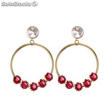 Diseñador de joyas en pendientes de acero inoxidable con estrás rojo en dorado