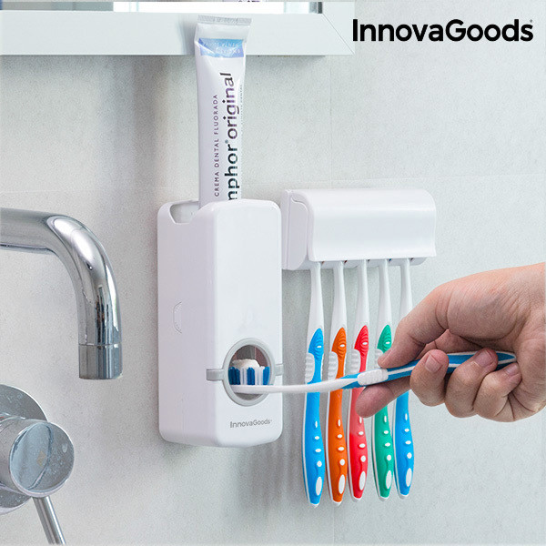 ARYA Kit spremidenti dentifricio salvaspazio Supporto a parete Dispenser automatico di dentifricio e porta spazzolino da denti con due tazze autoadesivo 