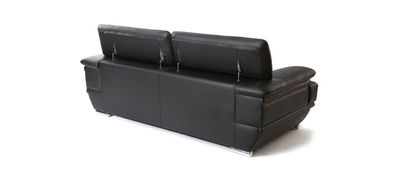 Divano pelle design 3 posti con poggiatesta reclinabile nero EWING - Foto 2