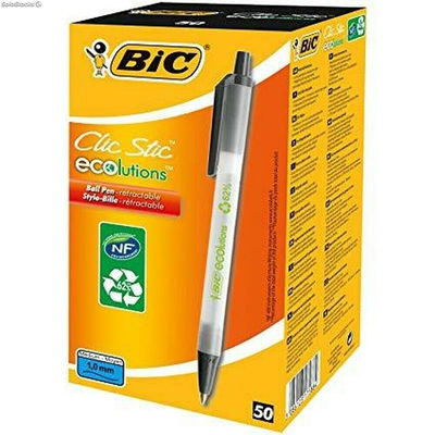 Długopis z płynnym atramentem Bic Clic Stic Czarny 0,32 mm (50 Części)