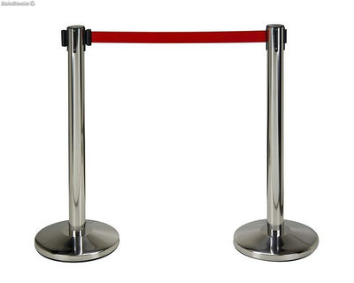 Dos postes separadores en acero inoxidable con cinta roja de 2 metros - Sistemas