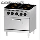 Double crown gas cooker n. 4 burners with gn 1/1 static gas oven - mod.