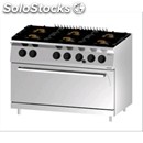Double crown gas cooker n. 6 burners with gn 2/1 maxi static gas oven - mod.