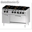 Double crown gas cooker n. 6 burners with gn 2/1 static gas oven - mod.