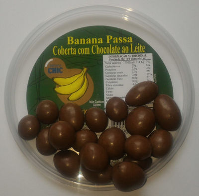 Drageado de banana passa coberto com chocolate ao leite, caixa 35 x 100 g