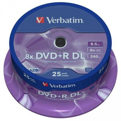 DVD+r 8.5GB Verbatim 8x dl Mattsilver sf 25 cb 43757