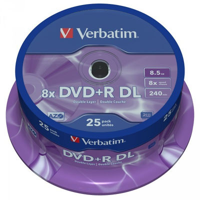 DVD+r 8.5GB Verbatim 8x dl Mattsilver sf 25 cb 43757