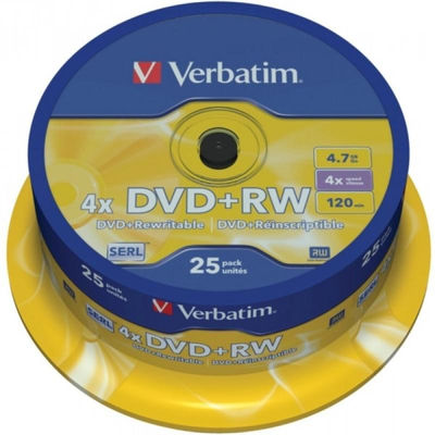 DVD+rw 4.7GB Verbatim 4x 25er Cakebox 43489