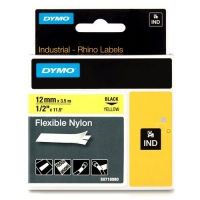 Dymo S0718080 / 18490 IND Rhino cinta nylon flexible negro sobre amarillo 12 mm