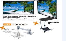 Ecran de projection motorisé 2.4m x2.4m avec télécommande+ Table Chariot TS-1