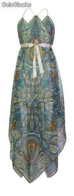 Egzotyczna sukienka w orientalne wzory beżowa - Zdjęcie 3