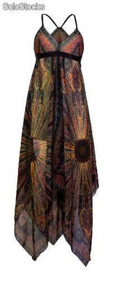 Egzotyczna sukienka w orientalne wzory brązowa - Zdjęcie 2