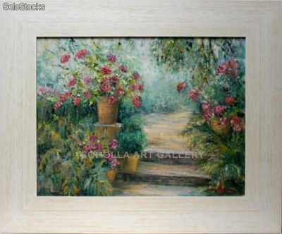 El jardin de la hortencia | Pinturas de patios y jardines en óleo sobre lienzo