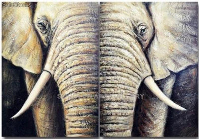 Elefante - Pareja | Pinturas de arte abstracto y moderno en mixta sobre lienzo