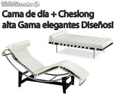Elegante conjunto de Cama de día + Cheslong a juego de diseño en blanco