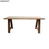 Elegante mesa de estilo industrial. Estructura de cavaletes e tampo de madeira.
