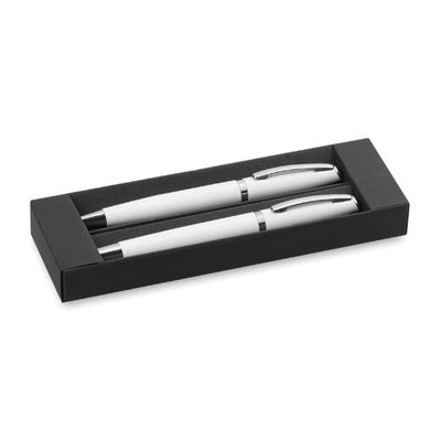 Elegante set de bolígrafo de mecanismo giratorio y roll