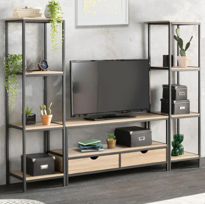 Ensemble meuble tv detroit avec étagères design industriel - Photo 2