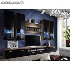 Ensemble meuble tv mural - dorade b - l 100 cm - 5 éléments - prunieret noir