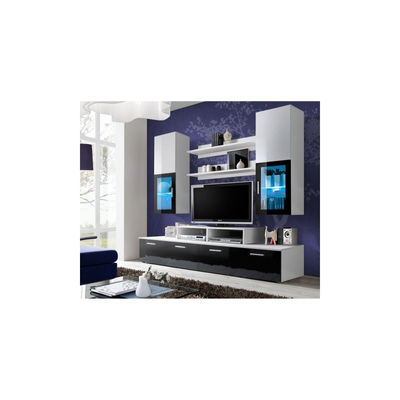 Ensemble meuble tv mural - mini - 200 cm x 190 cm x 45 cm - blanc et noir