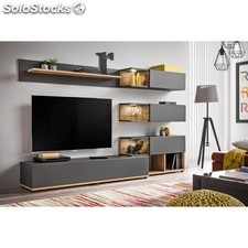 Ensemble murale meuble tv - silk - 6 éléments - anthracite et bois