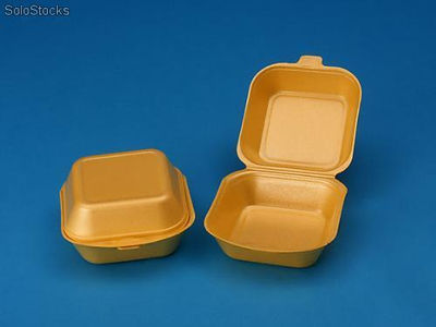 Envase porex Hamburguesa Grande Blanca u Oro (155X155X80 mm) (4 Pack/125 Uds)