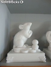 Esculturas de mármol blanco figura de animales Ratón, estatua de mármol blanco