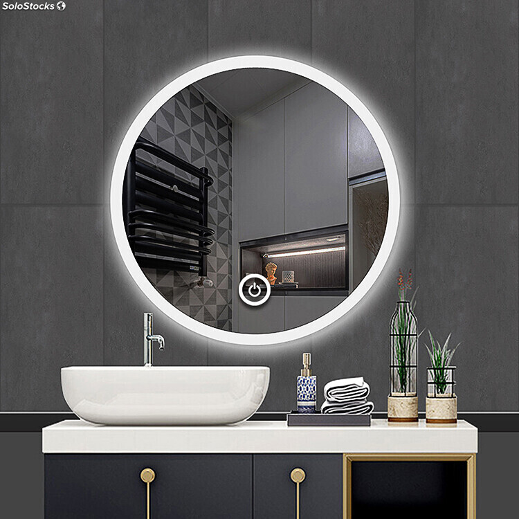 Espejo de tocador LED redondo de 24 pulgadas, espejo de baño montado en la  pared