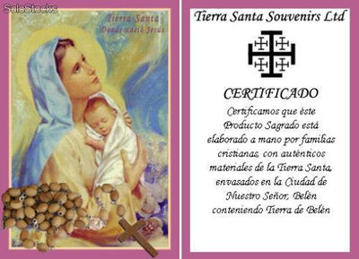 Estampa de la Virgen María + Rosario Madera de Olivo