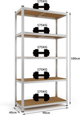 Estantería metálica galvanizada de 5 baldas 180x90x40cm 875kg sin tornillos