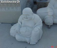 Estatua buda tallada en granito con diseño de abanico en mano H40cm