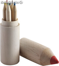 Estuche cilíndrico de madera forma de lápiz con colores