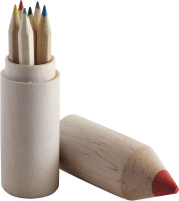 Estuche cilíndrico de madera forma de lápiz con colores