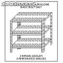 Etagère inox - 4 rayons perforès - à boulons longueur cm 120 - profondeur cm 50