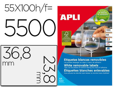 Etiqueta adhesiva apli 36,8x23,8 mm fotocopiadora laser inkjet caja 100 hojas