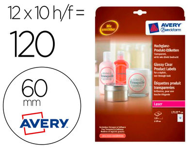 Etiqueta adhesiva avery brillante invisible redonda para impresora laser 60 mm