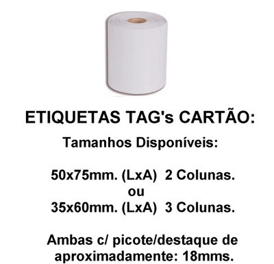 Etiqueta TAG Cartão 35x60mm com 03 Colunas e Picote p/ Roupa Confecção e Outros
