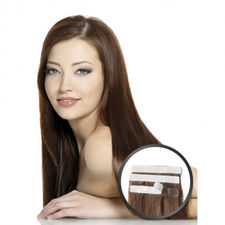 Extension cabello adhesiva lisa 50-55 cm. Color 6/27 mechado castaño y rubio