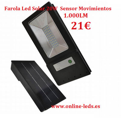 Farola Led Solar 20W Con Sensor de Movimientos