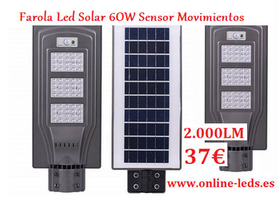 Farola Led Solar 60W con Sensor de movimientos