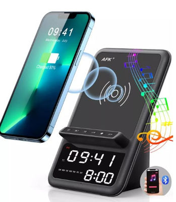 Fast Wireless Charger Bluetooth Speaker Alarm Clock,Qi-Enabled Wireless Charging