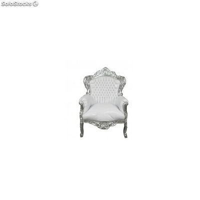 fauteuil baroque argent et cuir blanc gamme easy